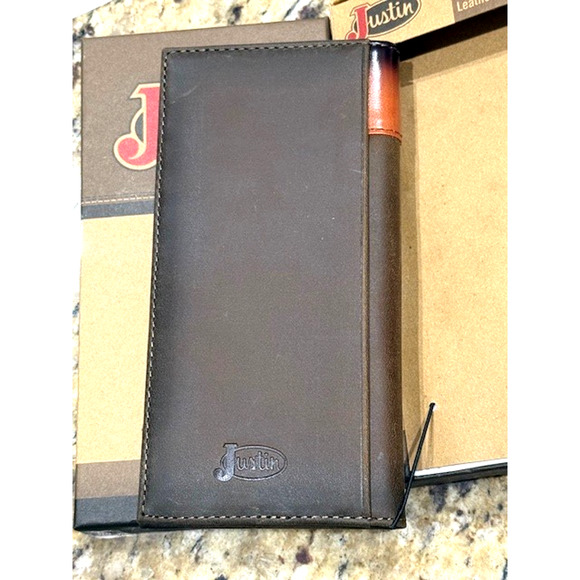 Justin Rodeo Wallet Brown Genuine Leather Tooled Western Stitch RFID Long Bifold - Picture 3 of 7